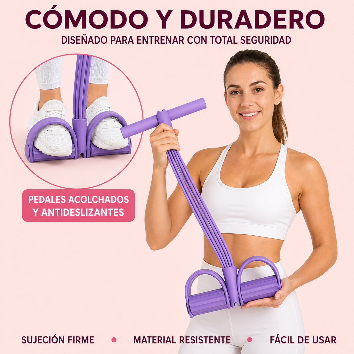 Mujer haciendo ejercicio de abdominales con AbPedal Fit en casa