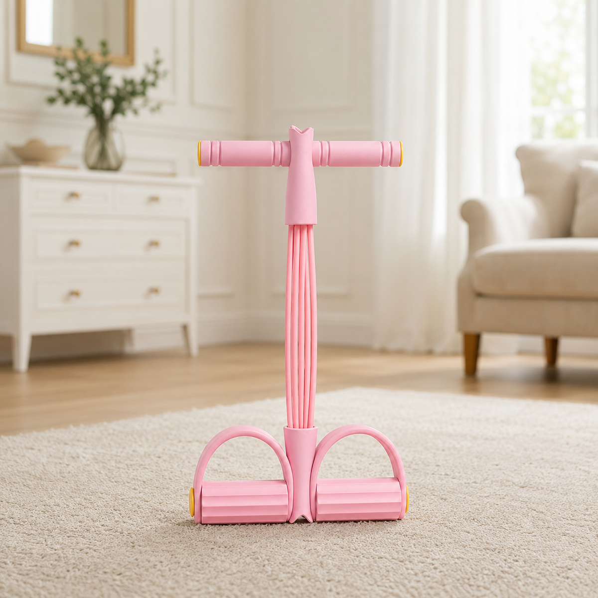 AbPedal Fit color rosa, entrenador abdominal con pedal y bandas de resistencia